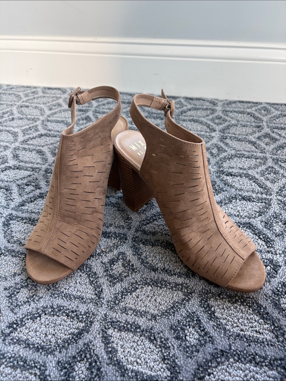 Mix No. 6 Taupe Cutout Peep-Toe Block Heel Sandals